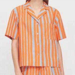Marimekko Orange and Light Blue Striped Button-Down Shirt